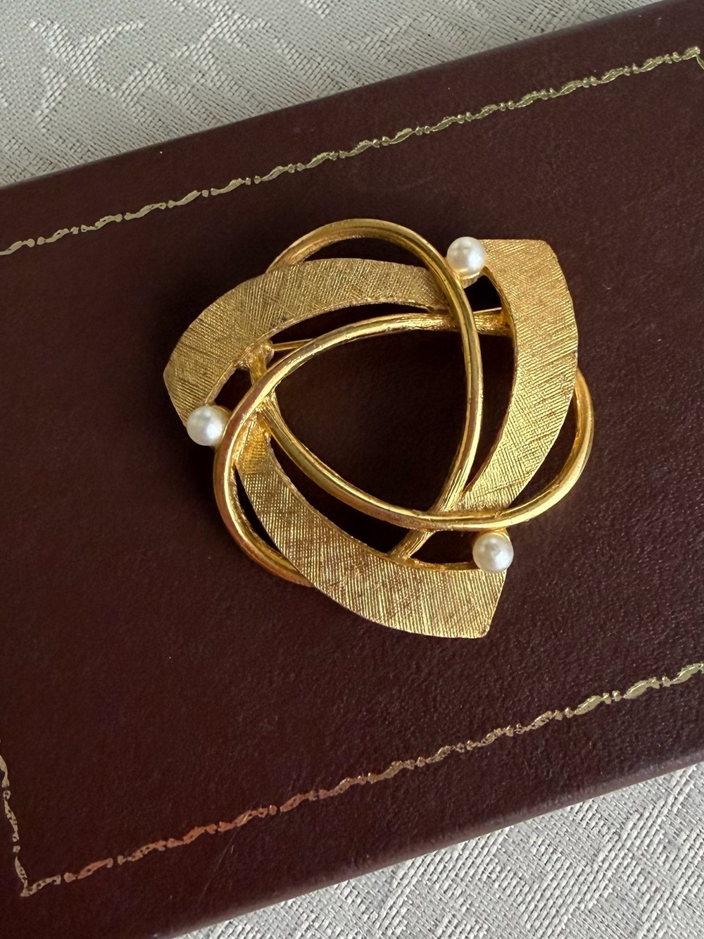 Gold Pearl Accent Openwork Brooch